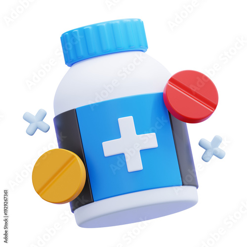  pills and medicine bottles 3d icon illustration
