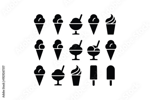 Ice cream icon set with various types of frozen treats