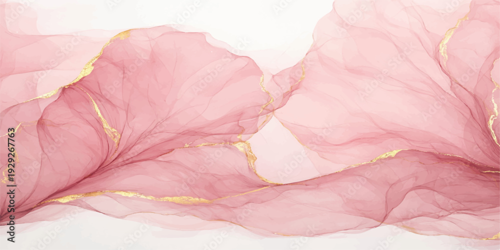 Fototapeta premium Abstract Fluidity in Blush and Gold: Soft blush hues cascade gracefully across the frame, interwoven with delicate veins of radiant gold, evoking a sense of ethereal elegance and artistic beauty.