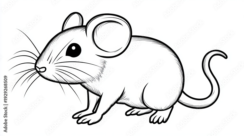Fototapeta premium Adorable Cartoon Mouse Line Art Illustration on a Clean White Background for Creative Projects