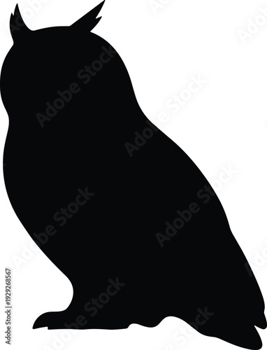 Owl silhouette, black bird profile, nocturnal wildlife, perched owl vector, flat design, minimalist animal art, CAD drawing flat vector illustration