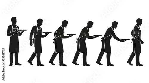 Waiter Serving Silhouette Vector Sequence