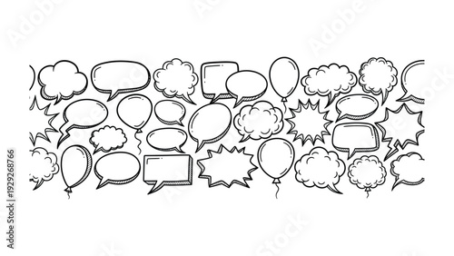 Dialogue in a Visual Realm: A collection of various hand-drawn speech bubbles, perfect for conveying messages and ideas in a dynamic and engaging manner.