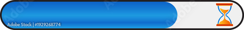 Blue loading progress bar icon with hourglass timer on white background