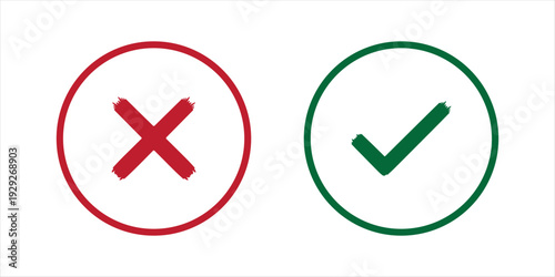 Tick and Cross checkmark vector icons. Brush checkmark and red x sign.