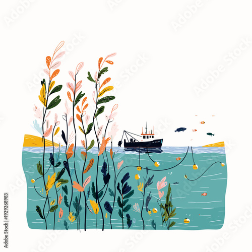 Sustainable Kelp Farm Underwater Cross Section