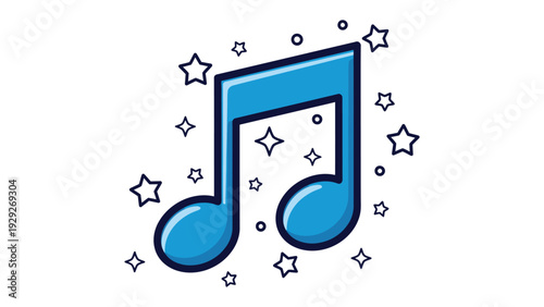 Melodic Blue Note: A vibrant musical note, radiating with effervescent energy. This dynamic emblem suggests rhythm, harmony, and creative resonance.