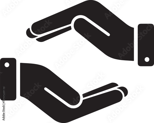 Two hands holding a black and white object in a symmetrical manner isolated on white background, illustration