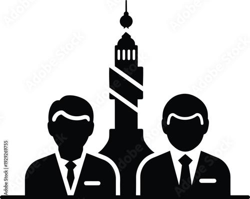 Professional Businessmen Team Icon with Tower and Lighthouse Corporate Vector. International day of argania