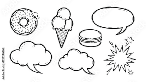 Dessert Delight: A delightful assortment of sweets and treats, depicted in a classic comic book style, showcasing the simple pleasure of indulging in sugary delights. 