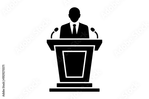 public speaking silhoutte with lectern, conveying message and communication