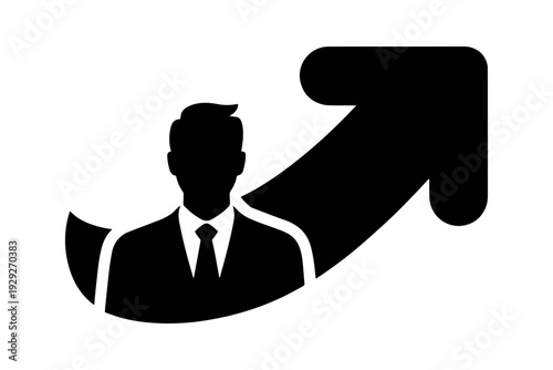 silhouette of a businessman, embodying growth and achievement with a bold arrow
