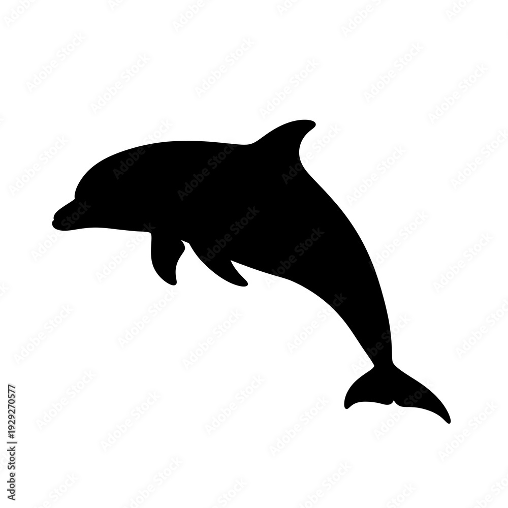 Fototapeta premium Black silhouette of a dolphin jumping.