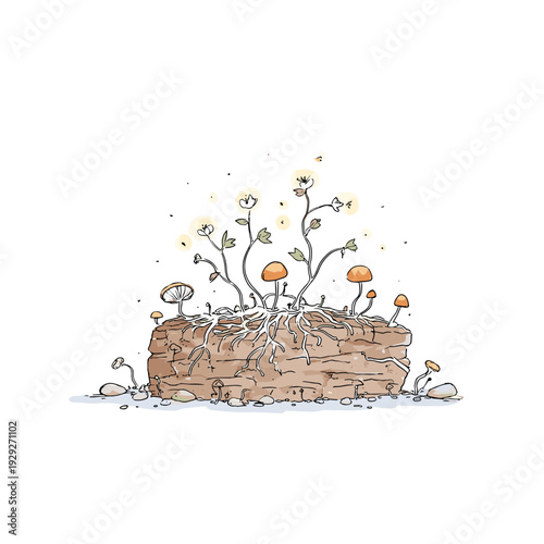 Underground Mycelium Network Connecting Forest Mushrooms