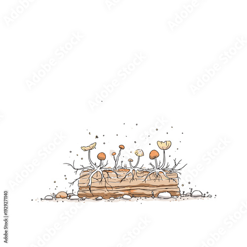 Underground Mycelium Network Connecting Forest Mushrooms