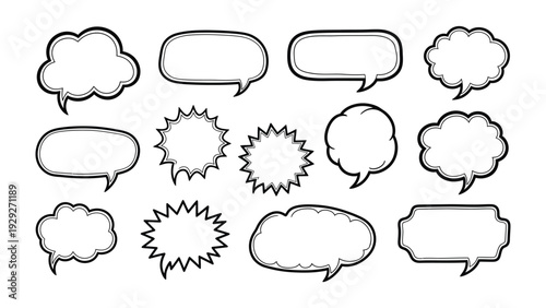 Communication Bubble Assortment: A diverse collection of speech bubble, conveying thoughts and messages in creative and varied forms.