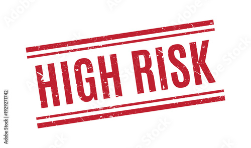 slanted high risk text stamp with double horizontal lines and distressed red ink for designers