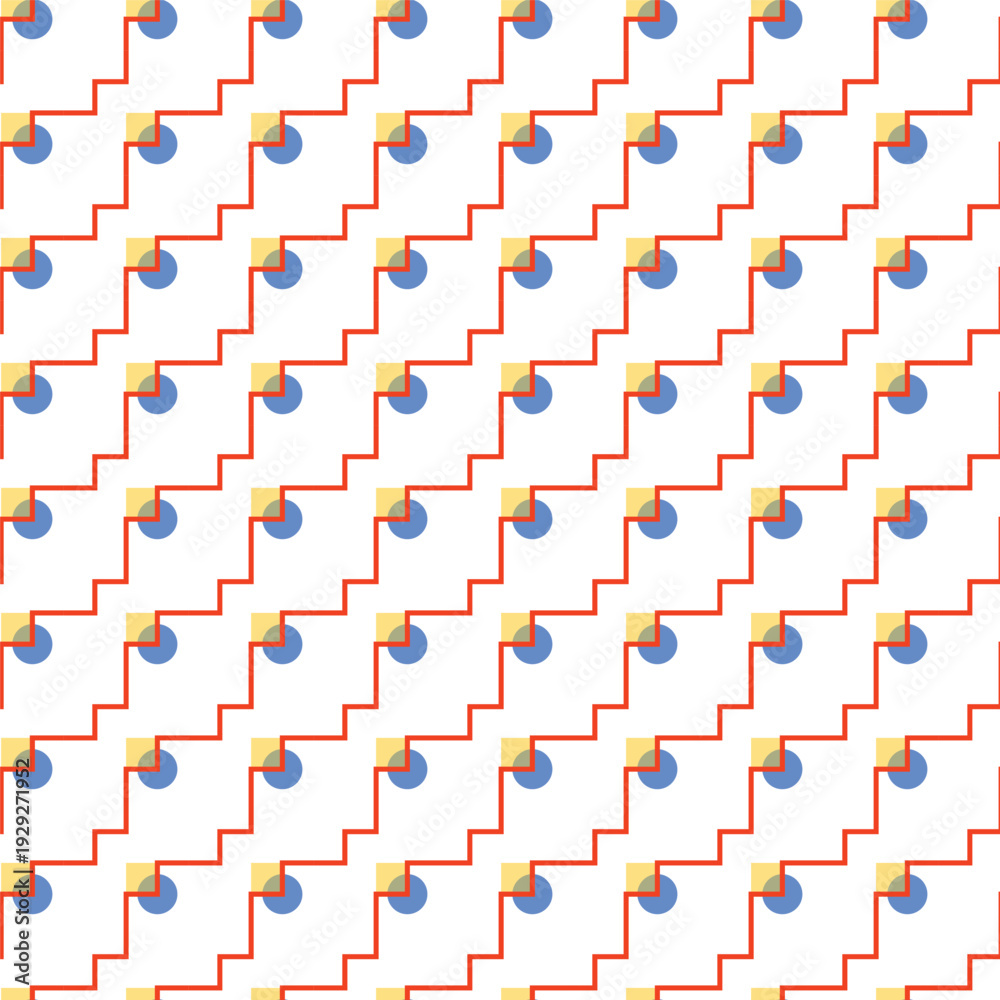 Fototapeta premium Abstract geometric seamless pattern with red zigzag lines and colorful dots vector