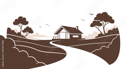 Illustration of a House with Trees Nearby.