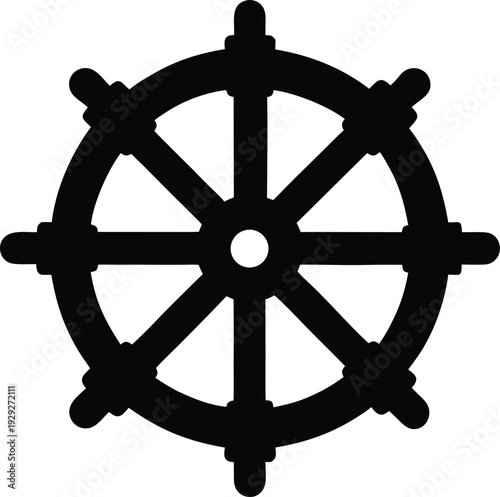 ship s wheel with spokes silhouette vector illustration on transparent background