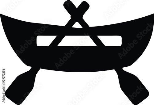 rowboat with oars silhouette vector illustration on transparent background