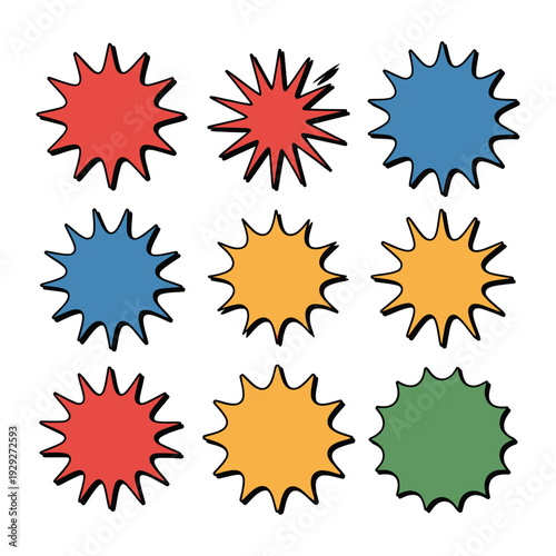 Vibrant Starbursts: A collection of colorful starburst shapes, each with unique textures and shades, offer a dynamic visual experience, with endless creative possibilities.