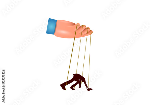 Dependence on other people's opinions. A businessman holds a manually operated doll on a white background, a marionette, vector. 