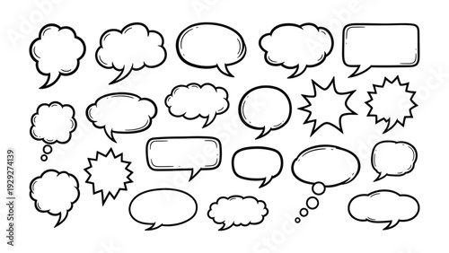 Dialog Bubbles: A variety of speech bubbles. Use it to convey conversations and thoughts, ideal for visual storytelling, comics, or expressing ideas.