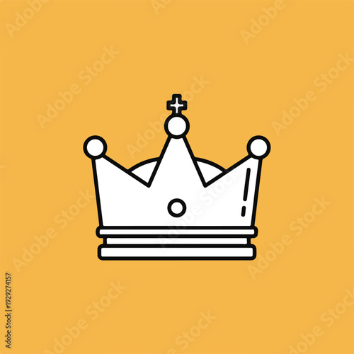 A white outlined crown with a cross on top against an orange backdrop