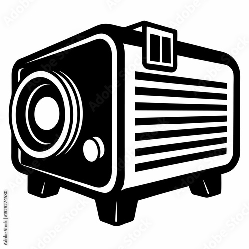 Vintage projector retro film device cinema equipment classic movie presentation technology old school black and white illustration