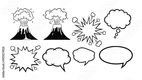 Comic Elements: Comic-style elements and speech bubbles. Suitable for comic and cartoon design assets.