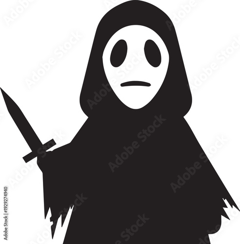 Spooky Chibi Style Masked Horror Figure with Hollow Eyes and Open Mouth Expression Vector EPS