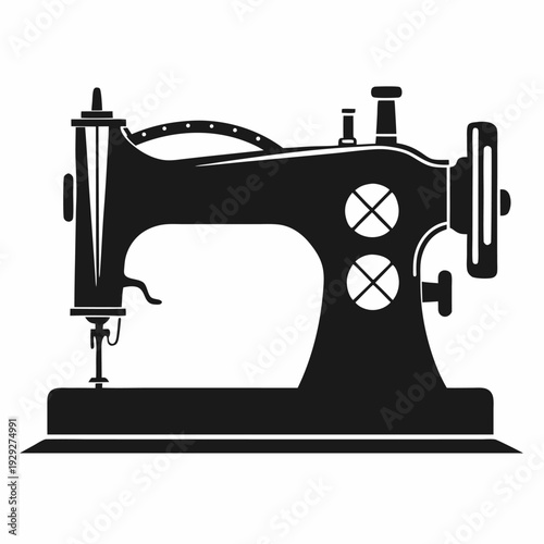 Vintage sewing machine silhouette black and white icon illustration design element