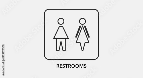 Simple line illustration of a restroom sign depicting male and female figures within a square frame