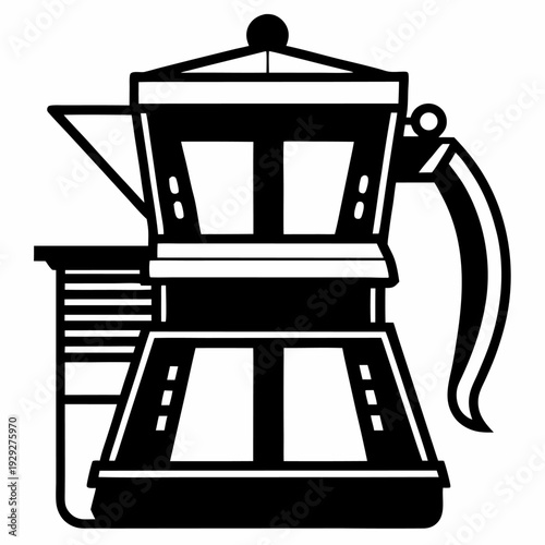 Stylish black and white moka pot illustration coffee maker design espresso brewing kitchenware