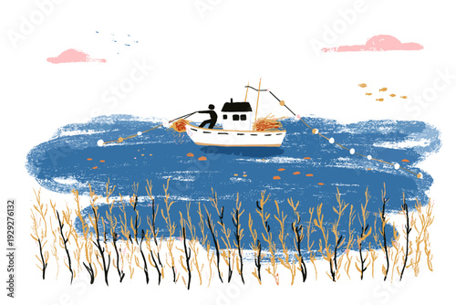 Underwater Kelp Farm Harvest Scene Illustration