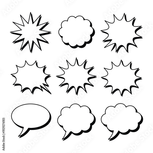 Comic Bubble Collection: An assortment of dynamic comic bubbles, each uniquely shaped, invites viewers to explore the diverse possibilities of storytelling and expression. 