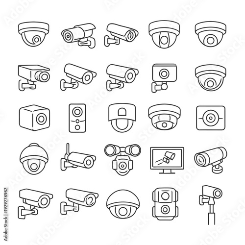 Various surveillance camera icons outlined for security and safety systems.