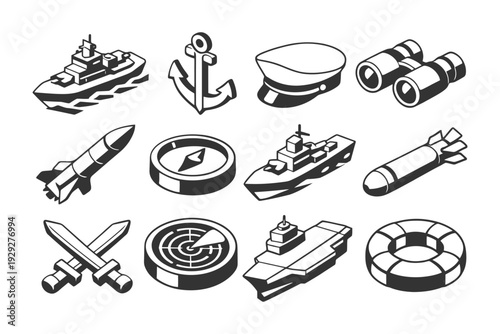 Nautical icons collection: ships, anchor, compass, and more.