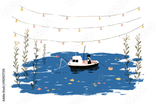 Underwater Kelp Farm Harvest Scene Illustration