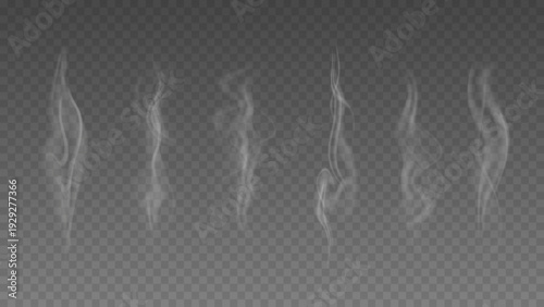 Smoke isolated on transparent background. Vector fog, vapor set.	