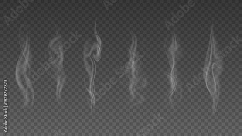 Smoke isolated on transparent background. Vector fog, vapor set.	