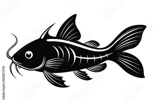corydoras catfish silhouette line art vector illustration