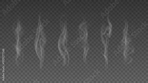 Smoke isolated on transparent background. Vector fog, vapor set.	