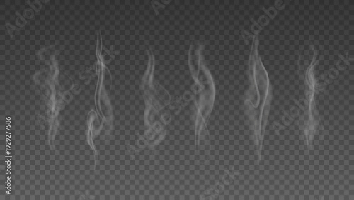 Smoke isolated on transparent background. Vector fog, vapor set.	