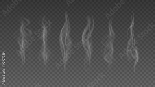 Smoke isolated on transparent background. Vector fog, vapor set.	