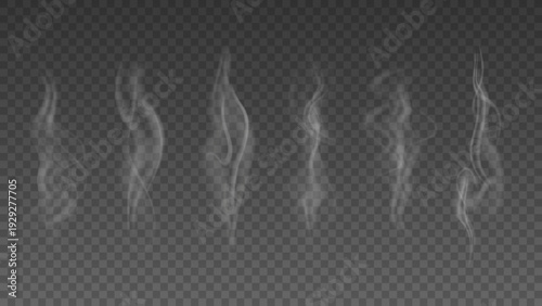 Smoke isolated on transparent background. Vector fog, vapor set.	