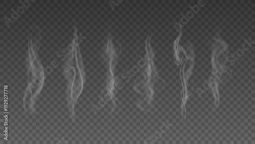 Smoke isolated on transparent background. Vector fog, vapor set.	