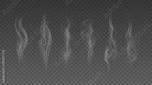 Smoke isolated on transparent background. Vector fog, vapor set.	