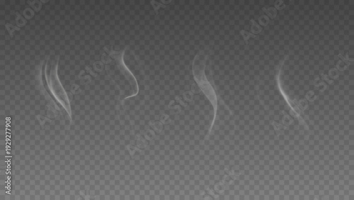 Smoke isolated on transparent background. Vector fog, vapor set.	